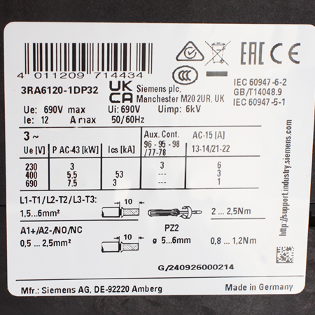 3RA6120-1DP32 Пускатель электродвигателя Siemens