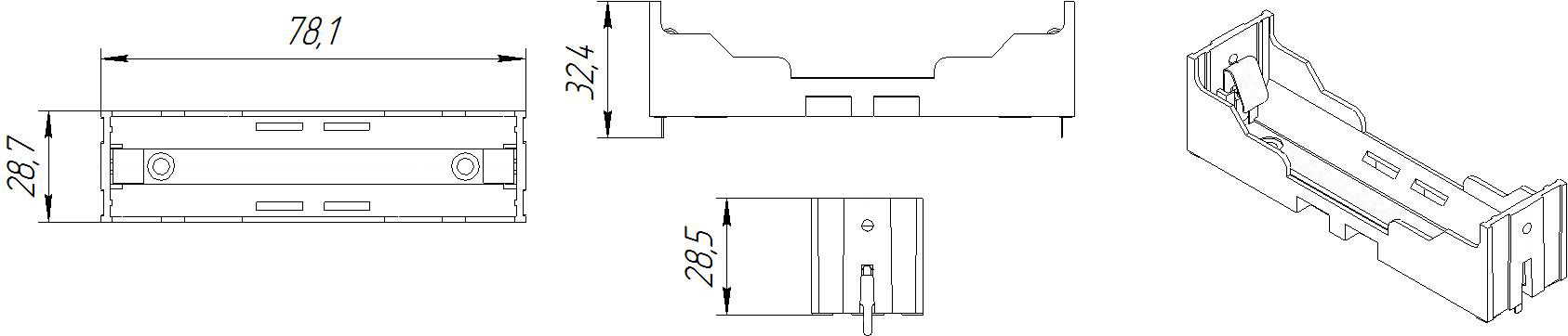 Battery Holder for Li-ion 1X26650