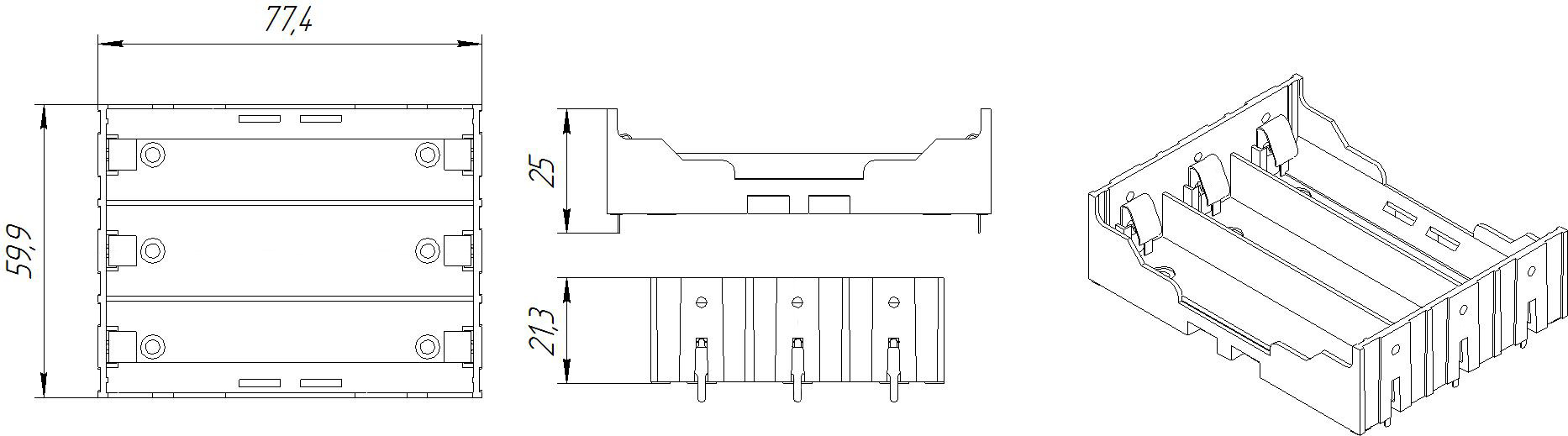 Battery Holder for Li-ion 3X18650